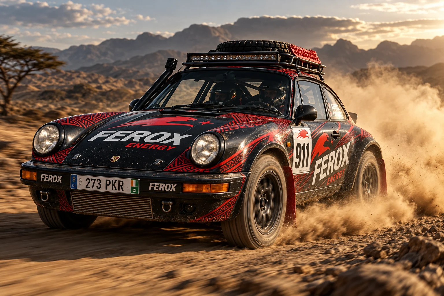 Voiture de rallye FEROX sur piste africaine